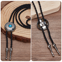 3Pcs 3 Style Adjustable Zinc Alloy Pave Synthetic Turquoise Oval/Flat Round Pendant Black PU Leather Cord Lariat Necklaces&nbsp;NJEW-ME0001-02