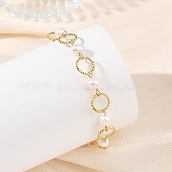 Natural Cultured Freshwater Pearl Beads & Brass Open Jump Rings Link Bracelets for Women&nbsp;BJEW-JB14113