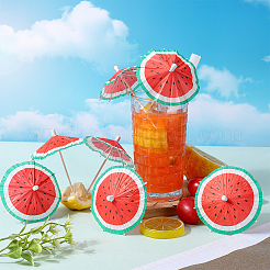 2 Bags Watermelon Pattern Umbrella Bamboo & PET Plastic Toothpick Decorations&nbsp;AJEW-CP0007-28