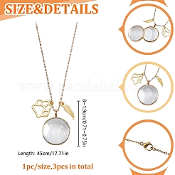 3Pcs 3 Sizes Wing Paw Print 304 Stainless Steel & Glass Flat Round Pet Fur Locket Pendant Necklaces&nbsp;NJEW-DR00019
