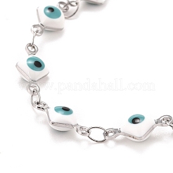 Enamel Rhombus with Evil Eye Link Chains Bracelet&nbsp;BJEW-P271-03P