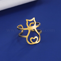 304 Stainless Steel Hollow Cat Open Cuff Ring&nbsp;LS-RJEW-F149-02G