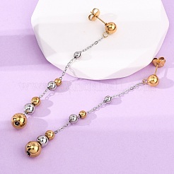 304 Stainless Steel Two Tone Round Tassel Stud Earrings&nbsp;EJEW-A136-05A-GP