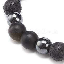 Natural Lava Rock & Synthetic Hematite Beaded Stretch Bracelet&nbsp;BJEW-JB08456
