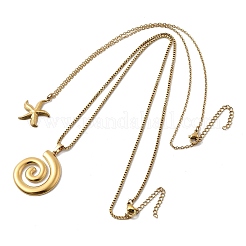 2Pcs 2 Styles 304 Stainless Steel Starfish Spiral Shell Shape Pendant Necklaces for Women&nbsp;NJEW-F358-01G