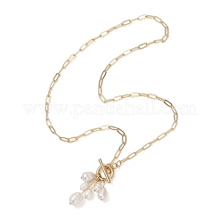 Natural Pearl Rice Beads Tassel Pendant OT Necklaces with Brass Paperclip Chains&nbsp;NJEW-JN05941