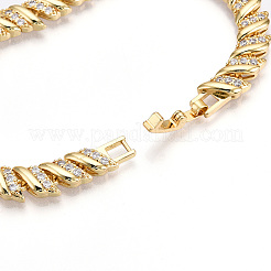 Brass Micro Pave Clear Cubic Zirconia Leaf Link Chain Bracelets for Women&nbsp;ZIRC-T016-08G