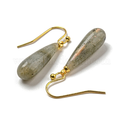 Ion Plating(IP) Natural Labradorite Dangle Earring&nbsp;EJEW-C084-01G-04-1