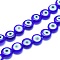 Handmade Evil Eye Lampwork Flat Round Bead Strands, Blue, 10x4mm, Hole: 1mm, about 38pcs/strand, 14 inch