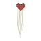 Brass Rhinestone Pendants, Cadmium Free & Lead Free, Heart Tassel, Red, 78x18.5x2mm, Hole: 1.6mm