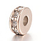 304 Stainless Steel Bead Spacers, with Rhinestone, Flat Round, Rose Gold, 7x3mm, Hole: 2.5mm