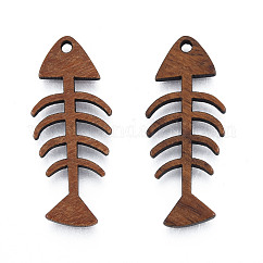 Natural Walnut Wood Pendants, Undyed, Fish Bone Charm, Camel, 35x16.5x2.5mm, Hole: 1.6mm