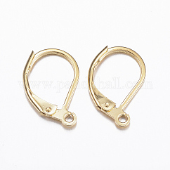316L Surgical Stainless Steel Leverback Earring Findings, with Loops, Real 18K Gold Plated, 15x10x2mm, Hole: 1.4mm