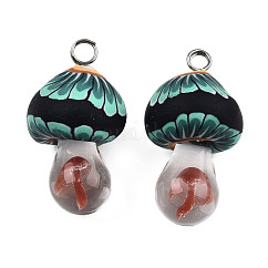 Handmade Polymer Clay Pendants, with Lampwork and Platinum Plated Iron Loop, Mushroom, Tomato, 24~29x15~17x15~17mm, Hole: 2~3mm