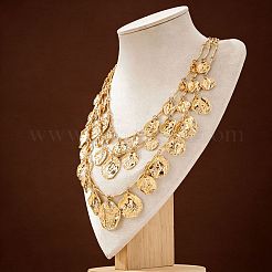 Alloy Textured Disc Tassel 3 Layer Bib Necklaces for Women&nbsp;WG00D06-01