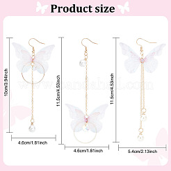2 Pairs 2 Style Fabric Butterfly with Plastic Pearl Beaded Dangle Earrings&nbsp;EJEW-AN0002-84