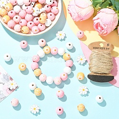Flower & Round Natural Wooden Beads&nbsp;WOOD-YW001-76