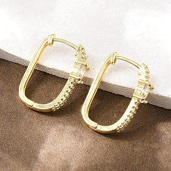 Rectangle Brass Micro Pave Clear Cubic Zirconia Hoop Earrings&nbsp;EJEW-D348-07G