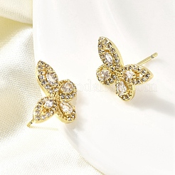 Brass Clear Cubic Zirconia Butterfly Stud Earrings&nbsp;EJEW-L261-029B-G