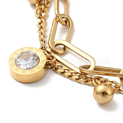 Clear Cubic Zirconia and Round Ball Charm Multi-strand Bracelet&nbsp;BJEW-G639-13G