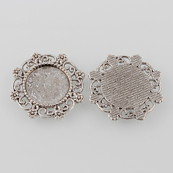 Tibetan Style Antique Silver Alloy Flower Tray Cabochon Settings&nbsp;TIBE-M021-11AS