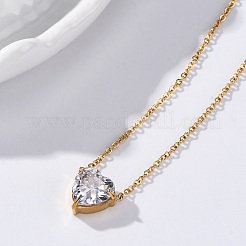 304 Stainless Steel Cubic Zirconia Heart Pendant Necklaces&nbsp;NJEW-Z057-04C-G
