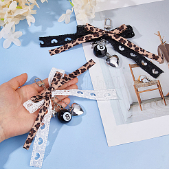 2Pcs 2 Colors Alloy & Cloth Bowknot Pendant Decorations&nbsp;HJEW-DC0001-40