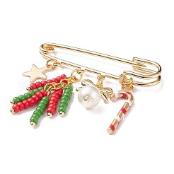 Christmas Candy Cane & Star & Bowknot Charms Alloy Safety Pin Brooch&nbsp;JEWB-TA00002