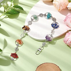 Flat Round with Tree of Life Natural & Synthetic Gemstone Chips Pendant Decorations&nbsp;HJEW-JM02335