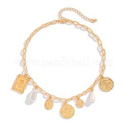 Alloy & Iron & Plastic Pearl Teardrop Pendant Bib Necklaces for Women&nbsp;FS-WG2E3D6-04