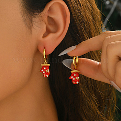 Snowflake with Christmas Gloves Brass Enamel Hoop Earrings&nbsp;QN1385