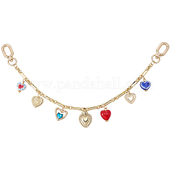 Handmade Porcelain & Glass Heart Charm Brass Decorative Chains&nbsp;HJEW-BM00030