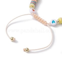 Word Happy Heart Smiling Face Acrylic & Polymer Clay Braided Bead Bracelets&nbsp;BJEW-JB10143