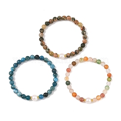 3Pcs 3 Styles Natural Green Rutilated Quartz & Agate & Apatite Round Beaded Stretch Bracelet Sets for Women&nbsp;BJEW-JB14289