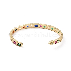 Cubic Zirconia Heart & Rectangle Open Cuff Bangle&nbsp;BJEW-F445-02G-01