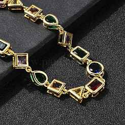 Brass Micro Pave Cubic Zirconia Link Bracelets for Women&nbsp;BJEW-P358-03G