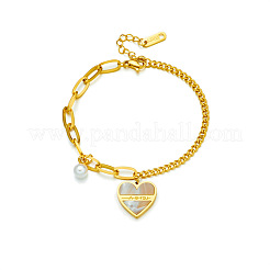 304 Stainless Steel & Shell & Plastic Pearl Charm Bracelets&nbsp;WGD35C3-01