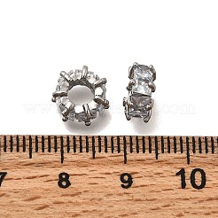Brass Micro Pave Clear Cubic Zirconia Rondelle European Beads&nbsp;KK-Z126-13P