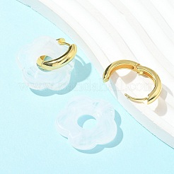Brass Resin Flower Hoop Earrings for Women&nbsp;LS-EJEW-U038-01G-07