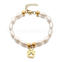 304 Stainless Steel Paw Print Charm Bracelets for Women&nbsp;BJEW-C098-12G