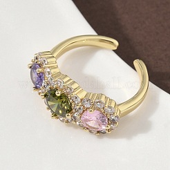 Brass Micro Pave Cubic Zirconia Cuff Rings&nbsp;RJEW-H256-01G-01