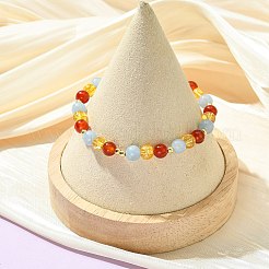6MM Round Natural Carnelian & Dyed Quartz & Synthetic Citrine Beaded Stretch Friendship Bracelets&nbsp;BJEW-JB14382