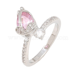 Flower Brass Micro Pave Cubic Zirconia Cuff Open Rings for Women&nbsp;CU-CBA0A21-06A-P