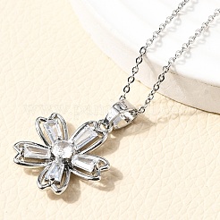 Flower Brass Micro Pave Cubic Zirconia Stud Earrings & Pendant Necklaces Sets&nbsp;SJEW-Z002-02P