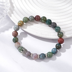 Natural Indian Agate Beaded Stretch Bracelets for Women Men&nbsp;BJEW-JB12690