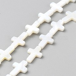 Natural Freshwater Shell Cross Beads Strands&nbsp;BSHE-WH0015-01