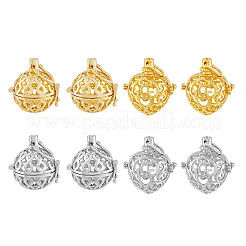 8Pcs 4 Styles Rack Plating Brass Cage Pendants&nbsp;KK-DC0002-45