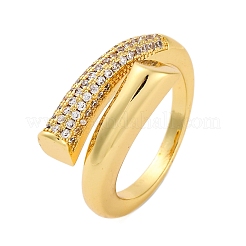 Rack Plating Brass Micro Pave Clear Cubic Zirconia Open Cuff Finger Rings for Women&nbsp;RJEW-M028-95G