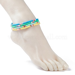 4Pcs 4 Color Handmade Polymer Clay Heishi Beads Stretch Anklets Set for Women&nbsp;AJEW-AN00468