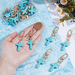 20Pcs Cross Synthetic Turquoise & Alloy Enamel Pendant Decorations&nbsp;HJEW-NB00254